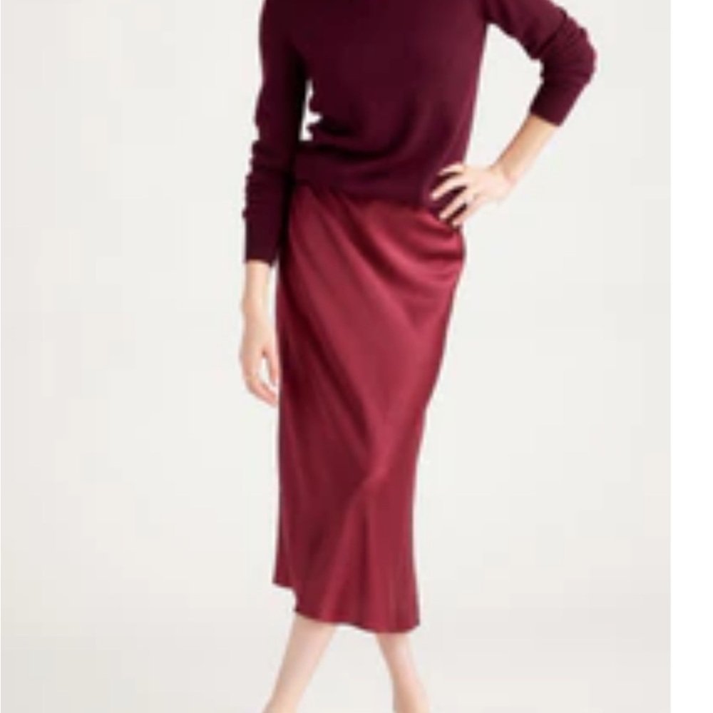 Quince Burgundy Washable Silk Midi Skirt